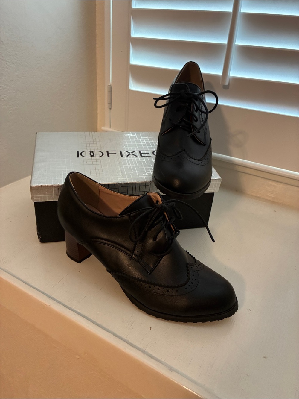 Black Lace-Up Heeled Oxford Boots for Women